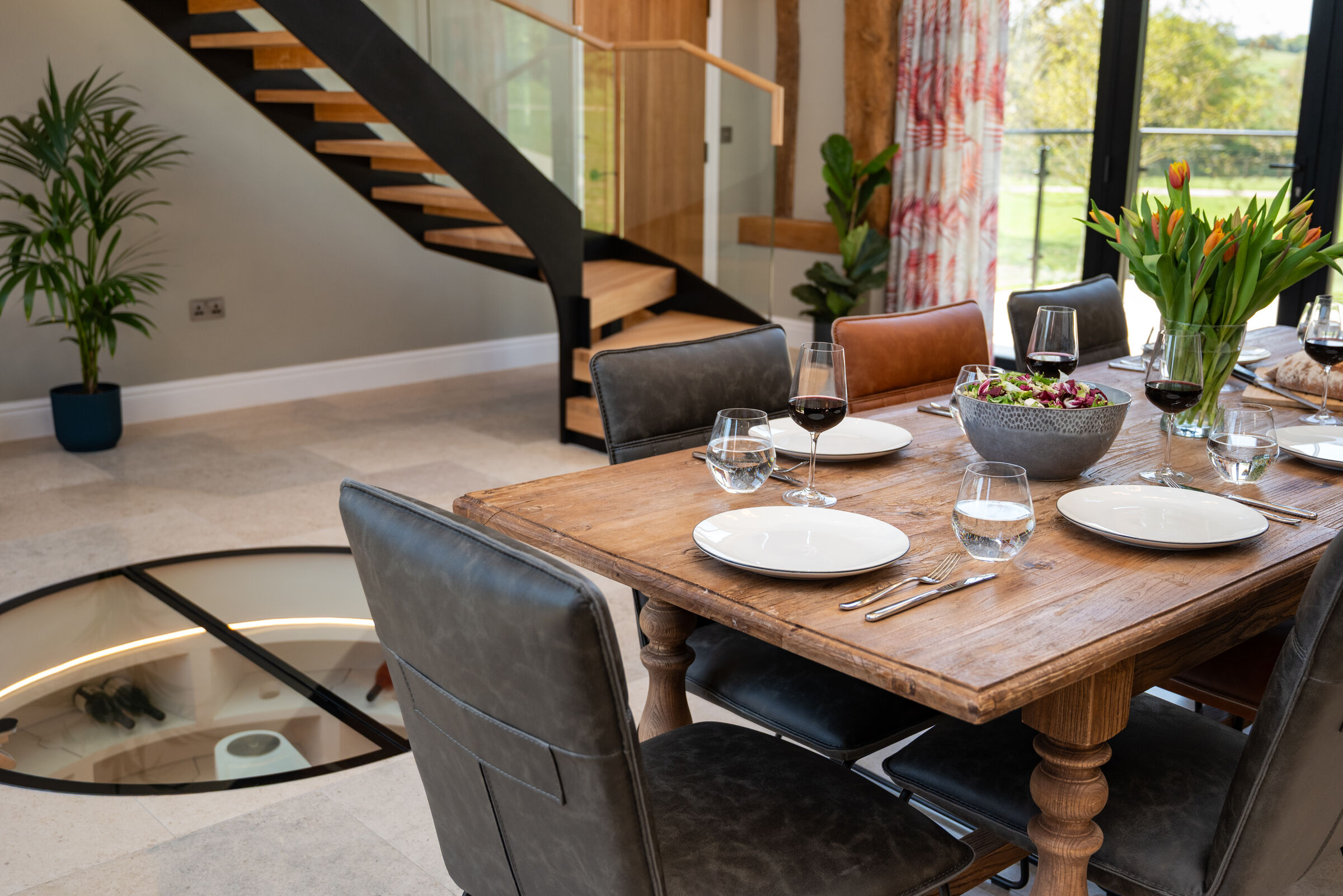 Dining table beside the glass viewing floor