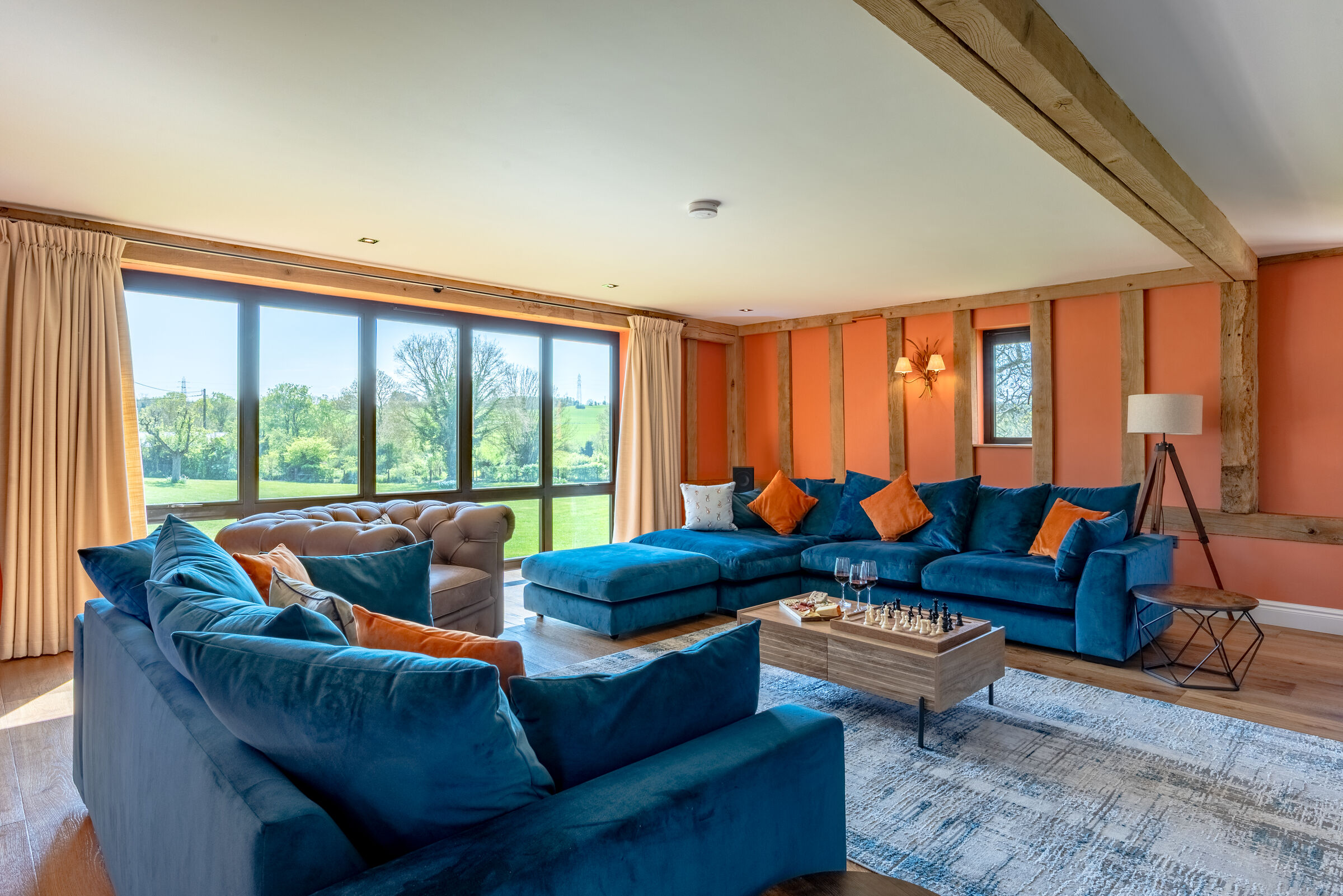 Cinema lounge with deep velvet sofas